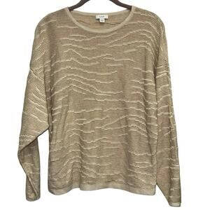 Pure Jill Beige Textured Linen Blend Pullover Sweater Top Medium